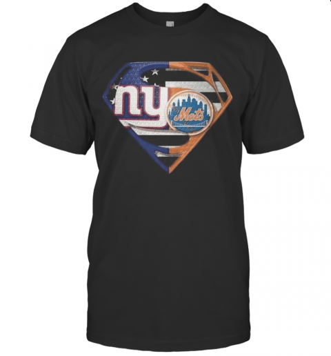 Superhero New York Giants Vs New York Mets Diamond American Flag T-Shirt