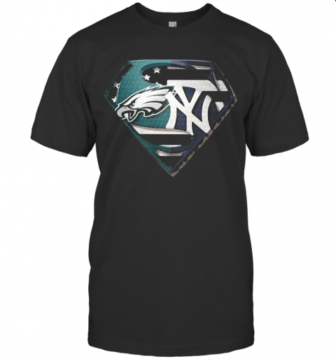 Superhero Philadelphia Eagles And New York Yankees Diamond American Flag Independence Day T-Shirt