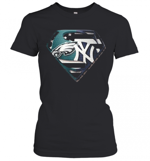 Superhero Philadelphia Eagles And New York Yankees Diamond American Flag Independence Day T-Shirt Classic Women's T-shirt
