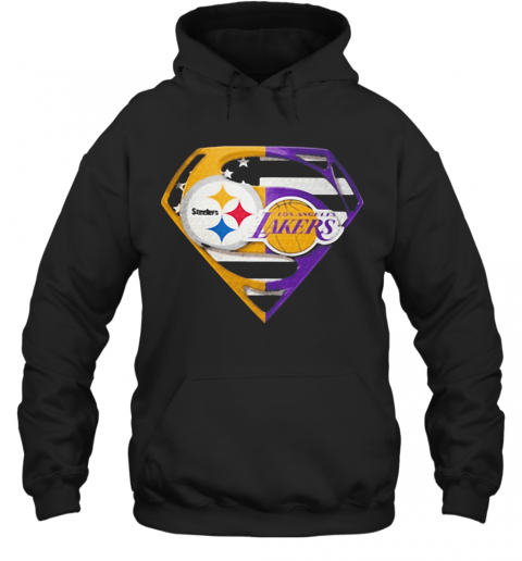 Superhero Pittsburgh Steelers And Los Angeles Lakers Diamond American Flag Independence Day T-Shirt Unisex Hoodie