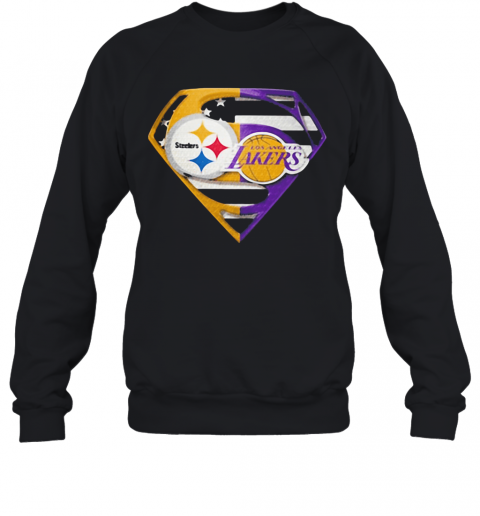 Superhero Pittsburgh Steelers And Los Angeles Lakers Diamond American Flag Independence Day T-Shirt Unisex Sweatshirt