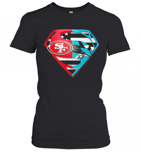 Superhero San Francisco 49Ers And San Jose Shark Diamond American Flag Independence Day T-Shirt Classic Women's T-shirt