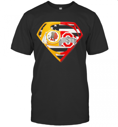 Superhero Washington Redskins And Ohio State Buckeyes Diamond American Flag T-Shirt