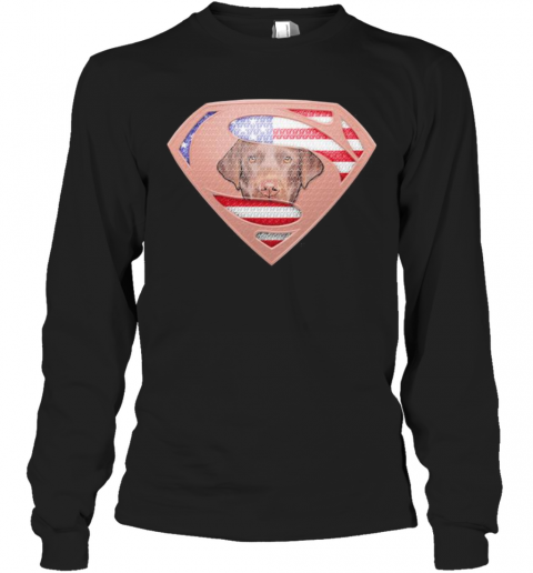 Superman Labrador Retriever American Flag Independence Day T-Shirt Long Sleeved T-shirt 