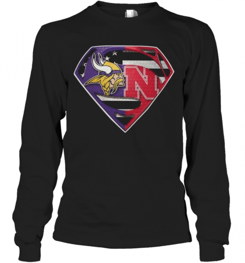 Superman New Minnesota Vikings And Nebraska Cornhuskers T-Shirt Long Sleeved T-shirt 