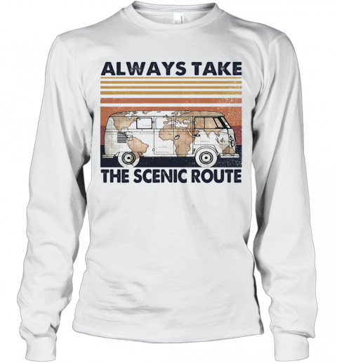 Volkswagen Van Map Always Take The Scenic Route Vintage T-Shirt Long Sleeved T-shirt 