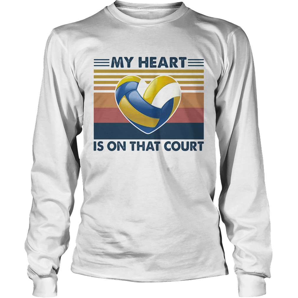 Volleyball my heart is on that court vintage Long Sleeve