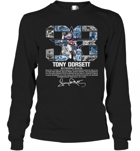 33 Tony Dorsett Running Back Signature T-Shirt Long Sleeved T-shirt 