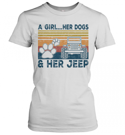 A Girl Her Dogs Her Jeep Vintage Retro T-Shirt Classic Women's T-shirt