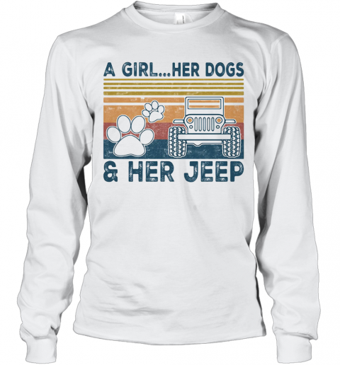 A Girl Her Dogs Her Jeep Vintage Retro T-Shirt Long Sleeved T-shirt 