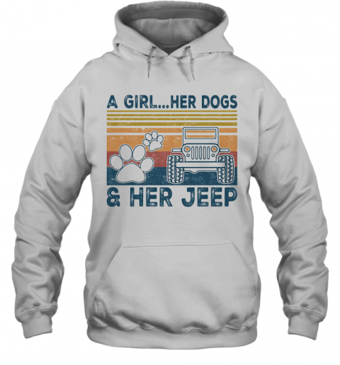 A Girl Her Dogs Her Jeep Vintage Retro T-Shirt Unisex Hoodie