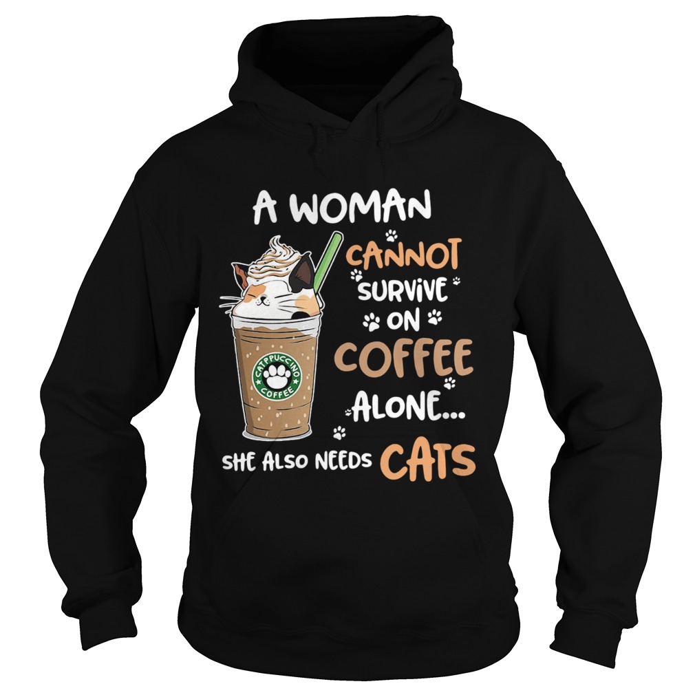 A Woman Cannot Survive On Coffee Alone She Also Needs Cats Footprint Hoodie
