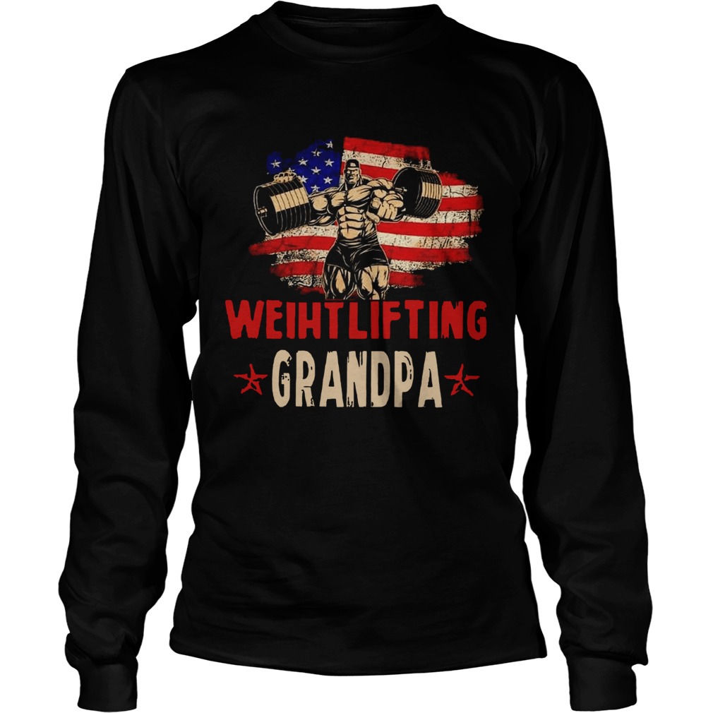 American Flag Weightlifting Grandpa Long Sleeve