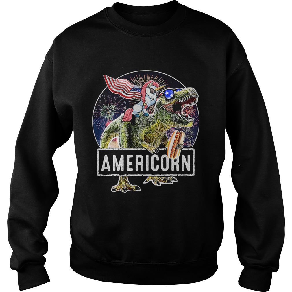 Americorn Unicorn Dinosaurs Sandwich American Flag Independence Day Sweatshirt