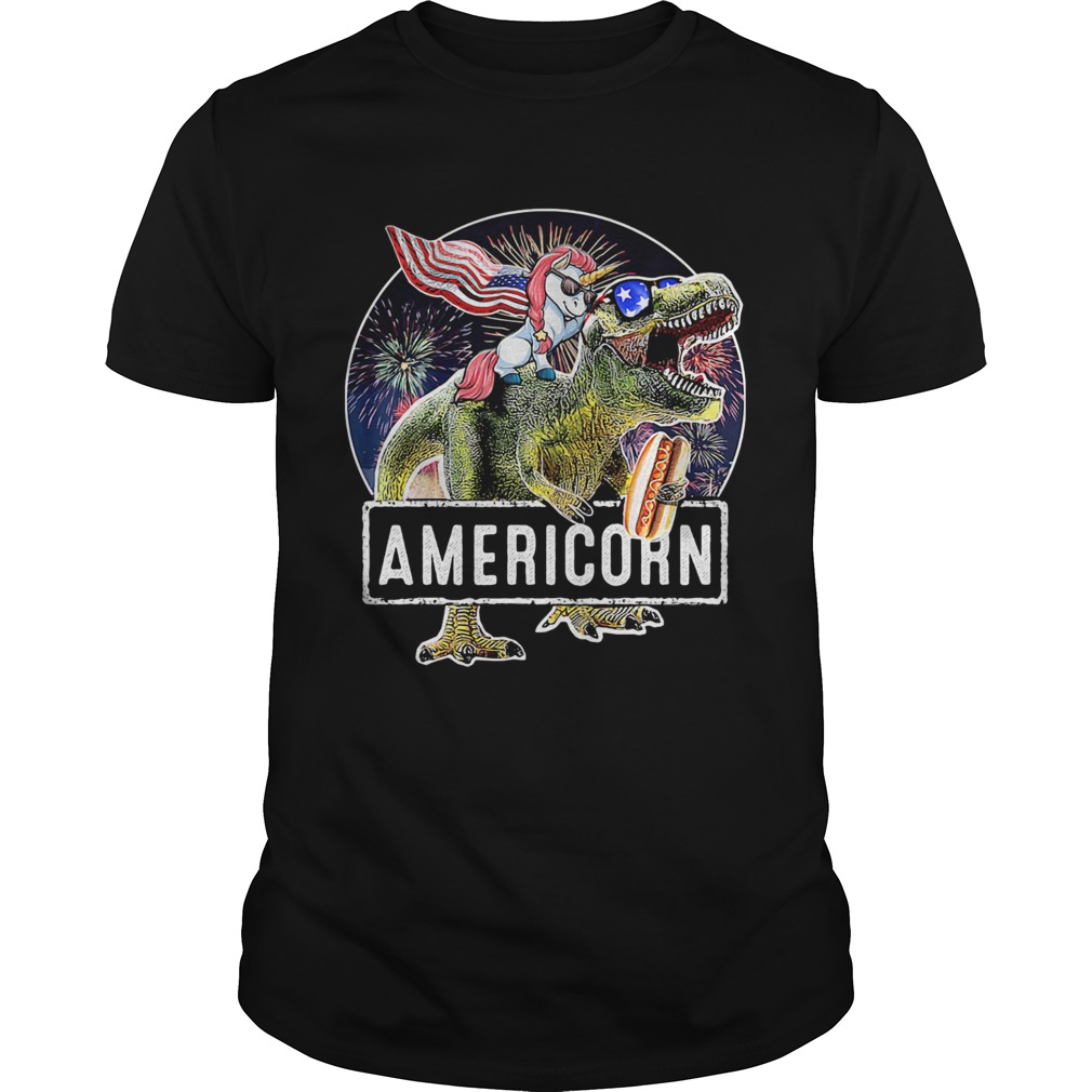 Americorn Unicorn Dinosaurs Sandwich American Flag Independence Day shirt