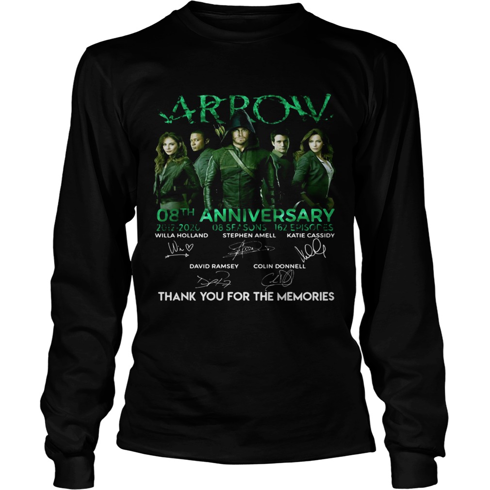 Arrow 08th anniversary 2012 2020 8 seasons 162 episodes thanks you for the memories signatures shir Long Sleeve