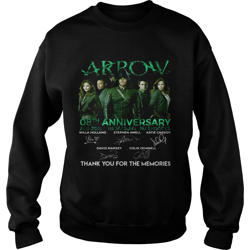 Arrow 08th anniversary 2012 2020 8 seasons 162 episodes thanks you for the memories signatures shir Sweatshirt