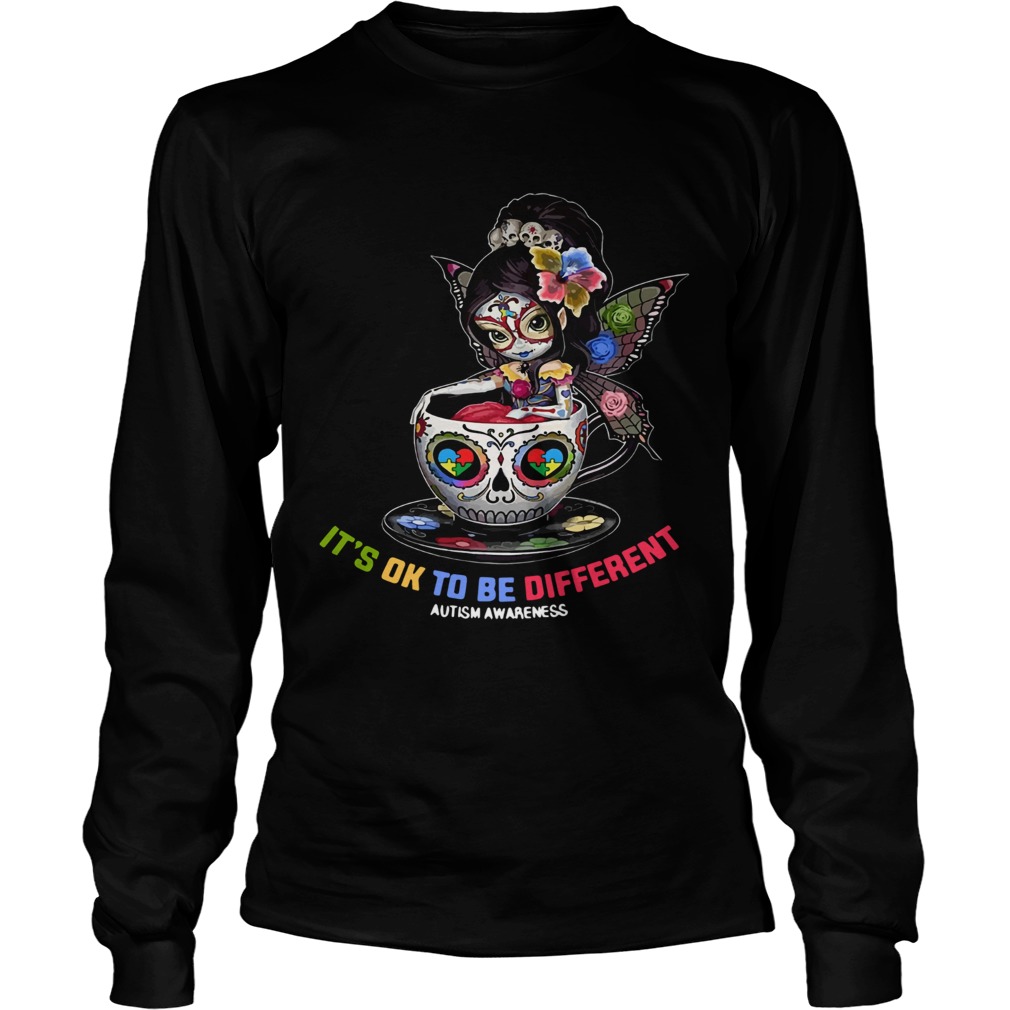 Beautiful Sugar Skull Fairy Figurine Its Ok To Be Different Autism Awareness Long Sleeve