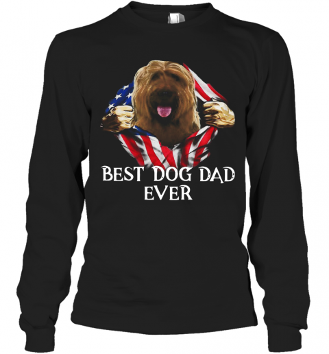 Blood Inside Me Briard Dog American Flag Best Dog Dad Ever T-Shirt Long Sleeved T-shirt 