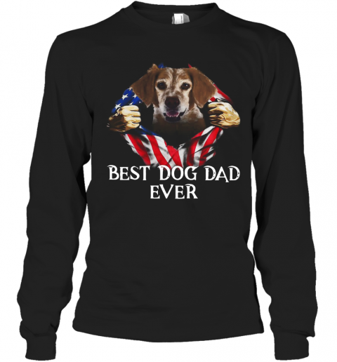 Blood Inside Me Brittany Dog American Flag Best Dog Dad Ever T-Shirt Long Sleeved T-shirt 