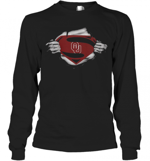Blood Insides Superman Oklahoma Sooners Football T-Shirt Long Sleeved T-shirt 