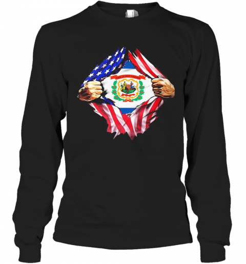 Blood Insides West Virginia State American Flag Independence Day T-Shirt Long Sleeved T-shirt 