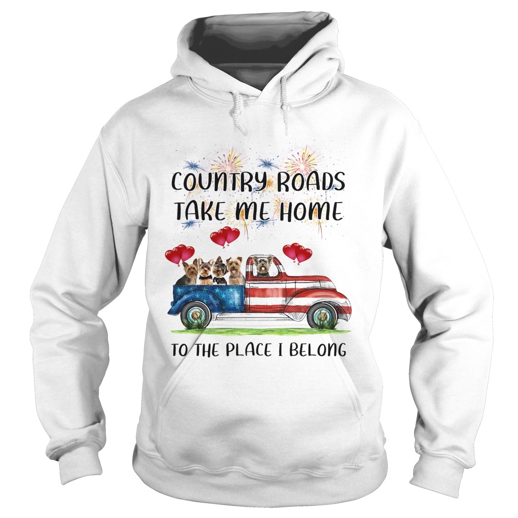Country Roads Take Me Home To The Place I Belong Dogs Truck American Flag Independence Day Hoodie