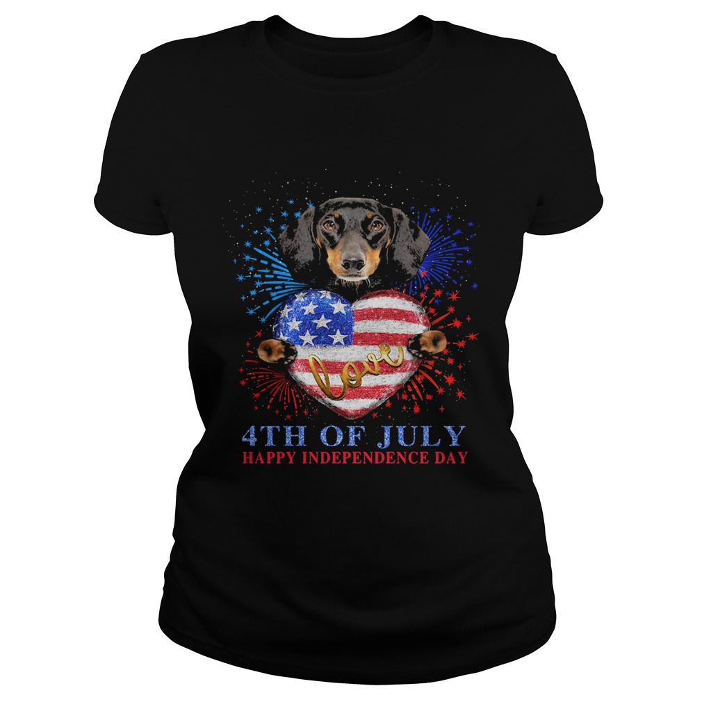 Dachshund hug heart love 4th of july happy independence day firework american flag Classic Ladies