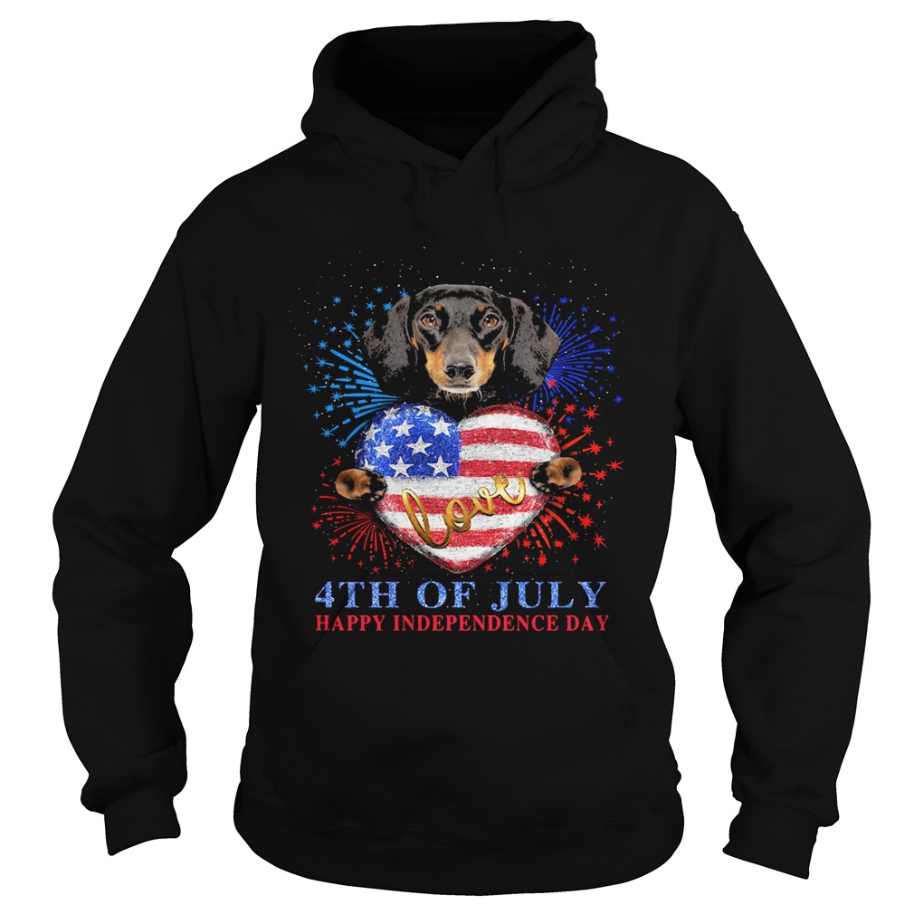 Dachshund hug heart love 4th of july happy independence day firework american flag Hoodie