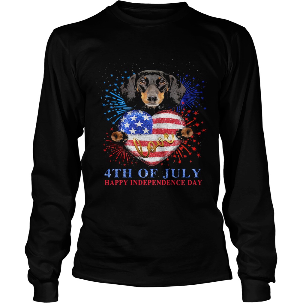Dachshund hug heart love 4th of july happy independence day firework american flag Long Sleeve