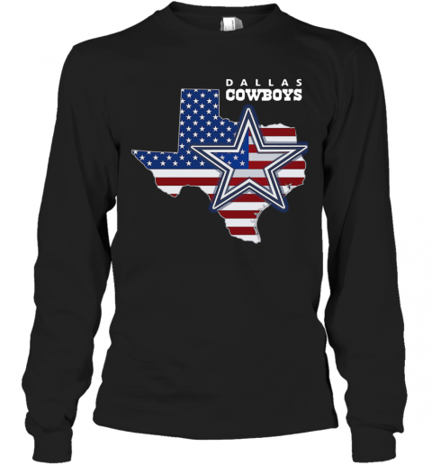 Dallas Cowboys American Map Flag T-Shirt Long Sleeved T-shirt