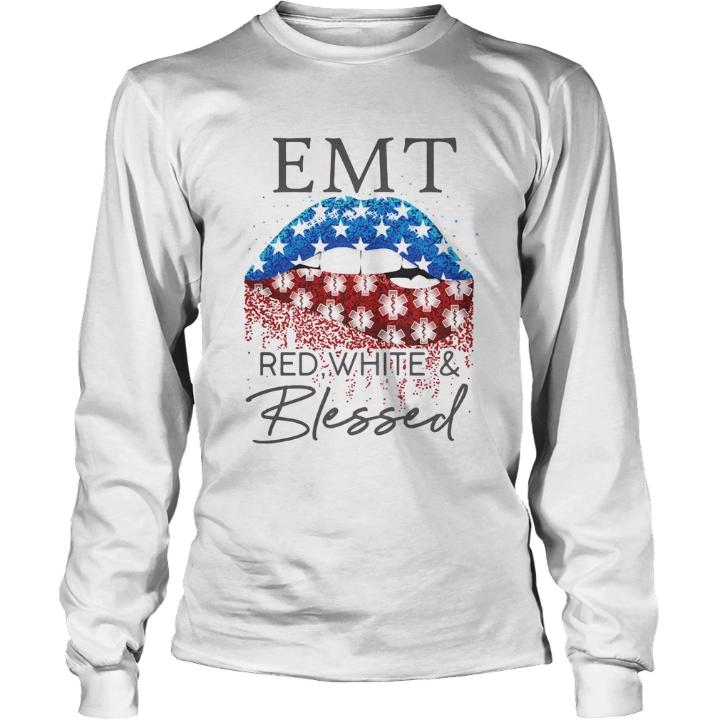 Diamond Lips EMt red white and blessed Long Sleeve