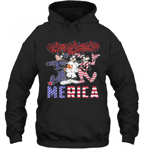 Disney Goofy Dog Merica Firework American Flag Independence Day T-Shirt Unisex Hoodie