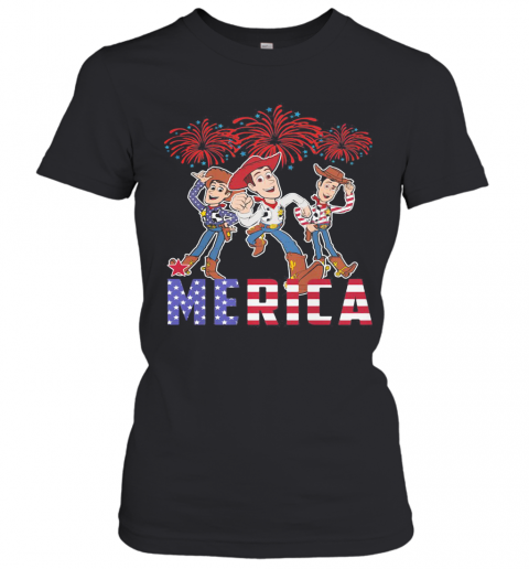 Disney Pixar Toy Woody Merica Firework American Flag Independence Day T-Shirt Classic Women's T-shirt