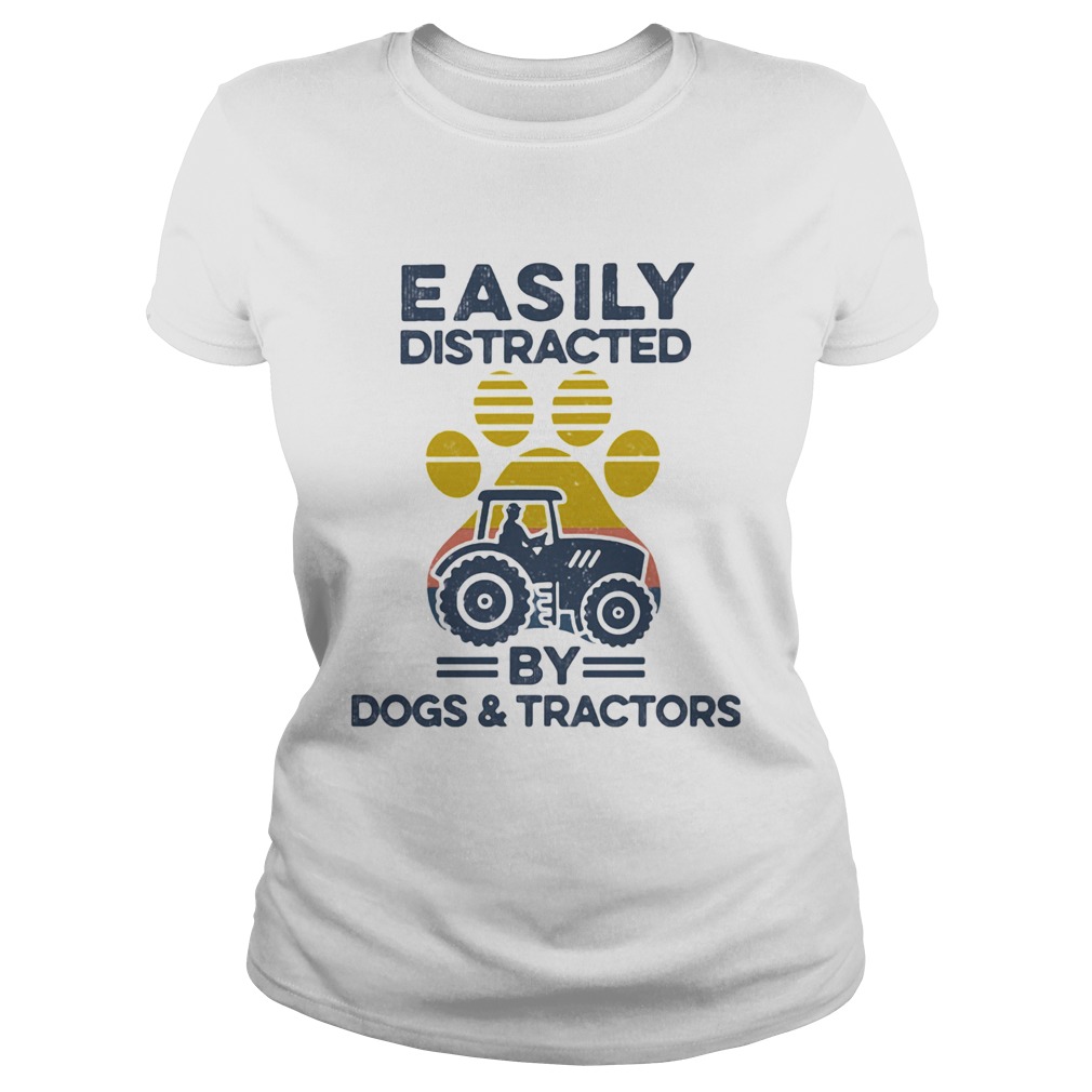 Easily Distracted By Dogs And Tractors Footprint Vintage Retro Classic Ladies