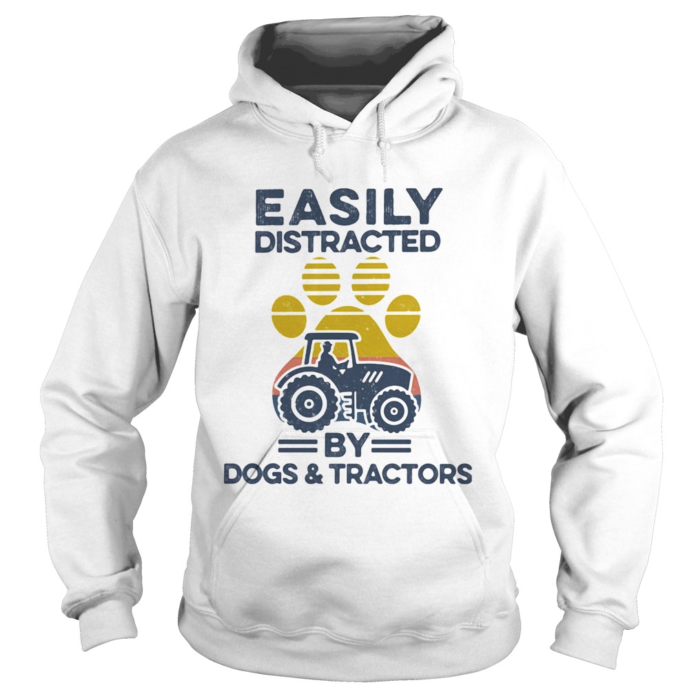 Easily Distracted By Dogs And Tractors Footprint Vintage Retro Hoodie