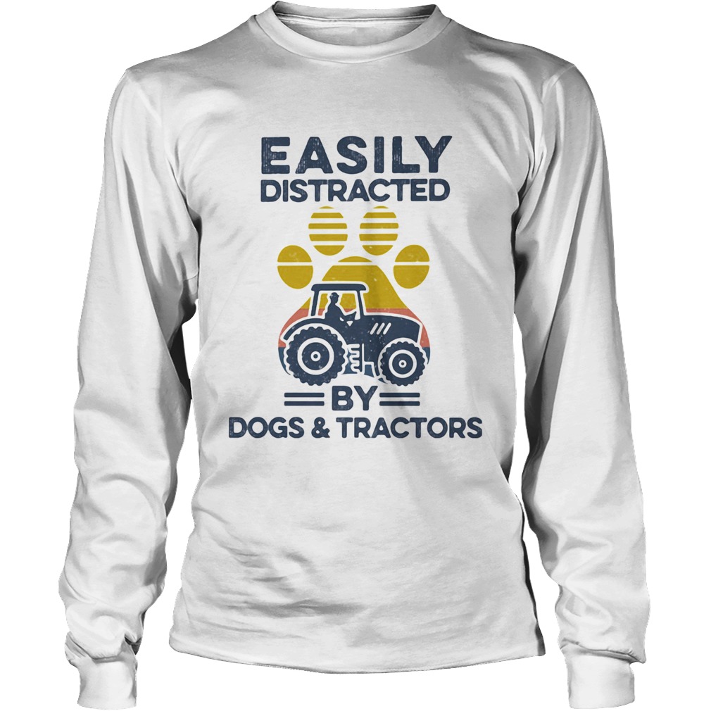 Easily Distracted By Dogs And Tractors Footprint Vintage Retro Long Sleeve