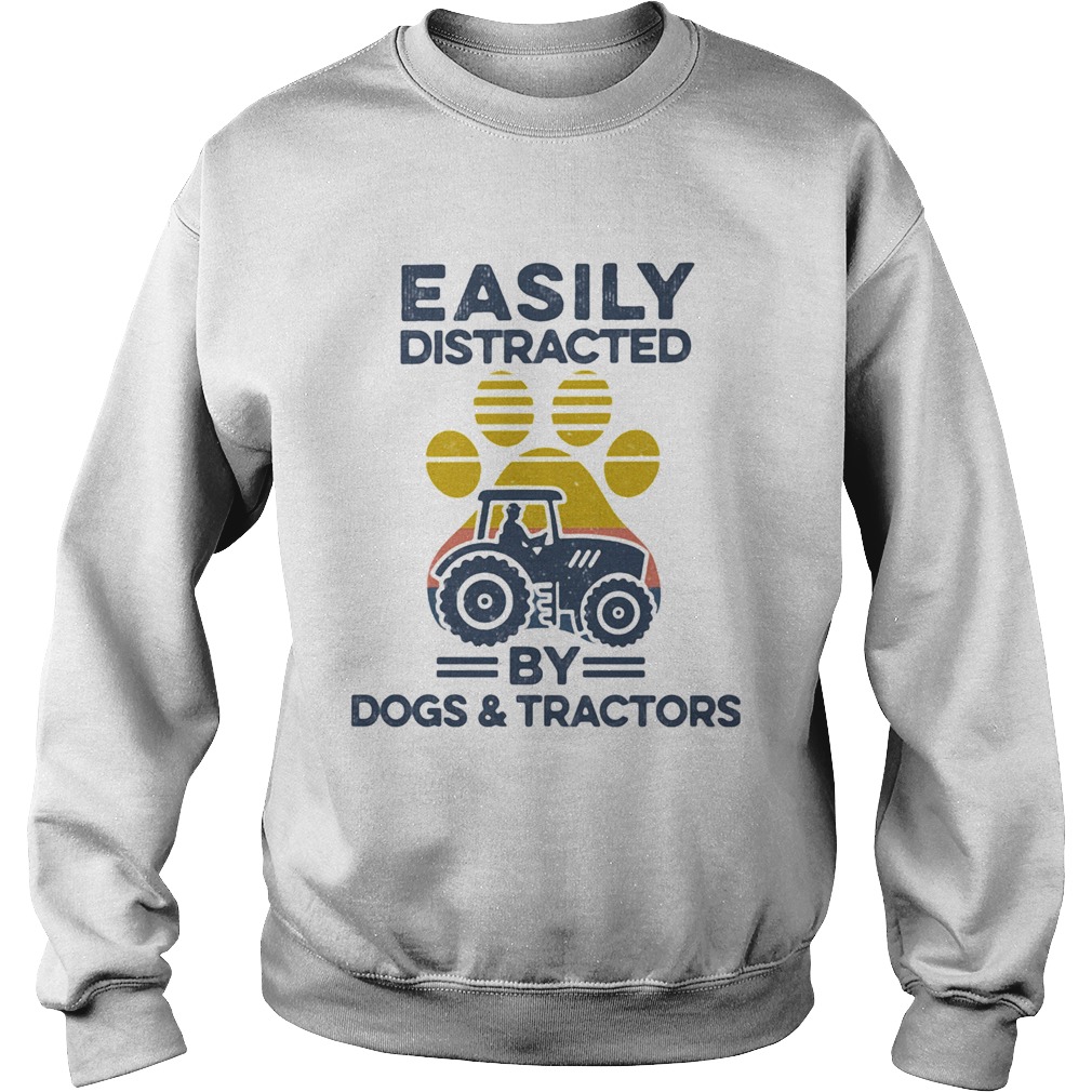 Easily Distracted By Dogs And Tractors Footprint Vintage Retro Sweatshirt