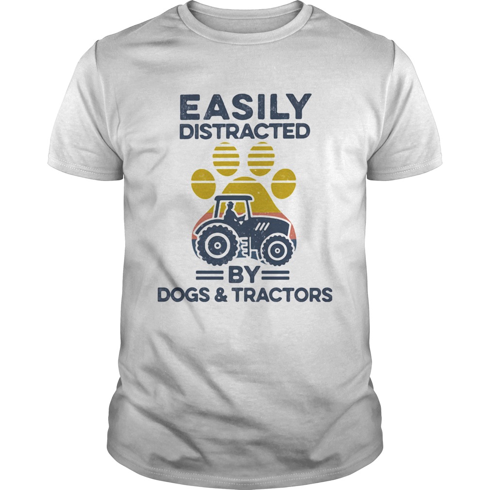 Easily Distracted By Dogs And Tractors Footprint Vintage Retro shirt