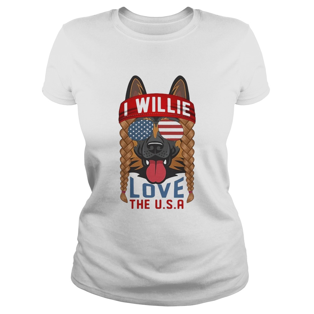 German shepherd I willie love the USA American flag veteran Independence Day Classic Ladies