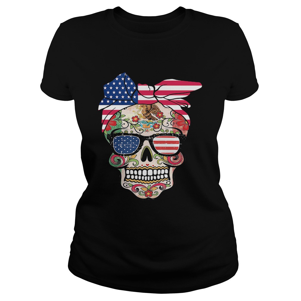 Hippie skull american flag independence day Classic Ladies