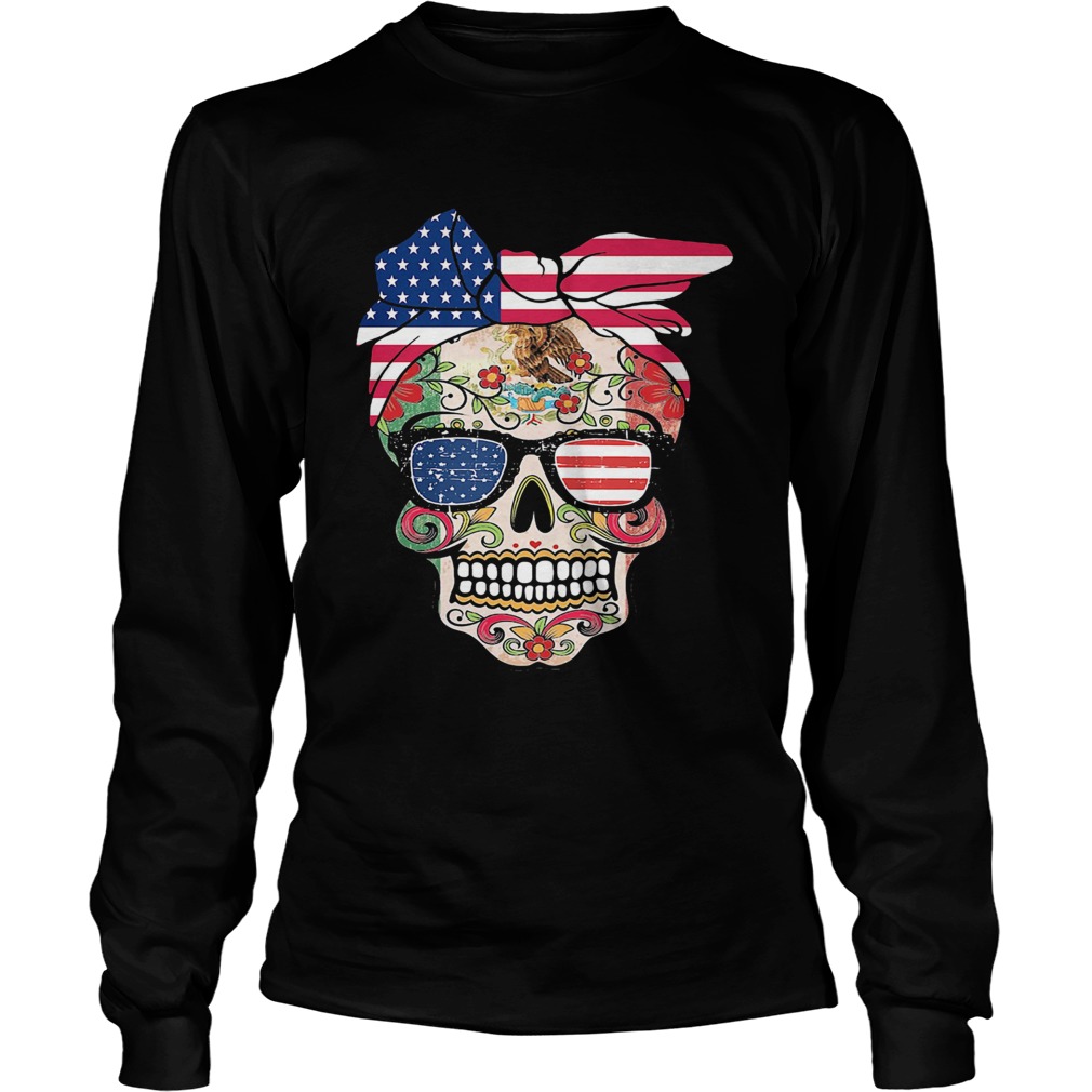 Hippie skull american flag independence day Long Sleeve