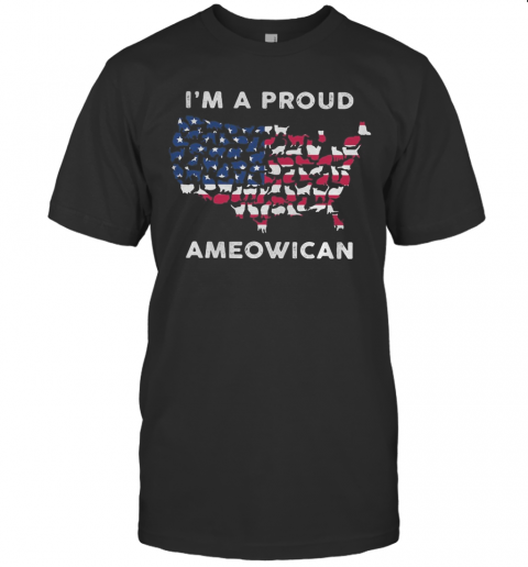 I'M A Proud Ameowican American Flag Veteran Independence Day T-Shirt