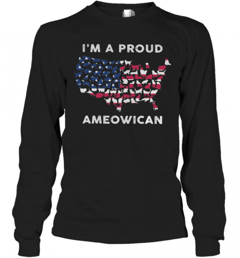 I'M A Proud Ameowican American Flag Veteran Independence Day T-Shirt Long Sleeved T-shirt 