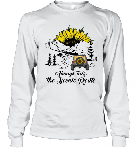 Jeep Sunflower Alway Take The Scenic Route T-Shirt Long Sleeved T-shirt 