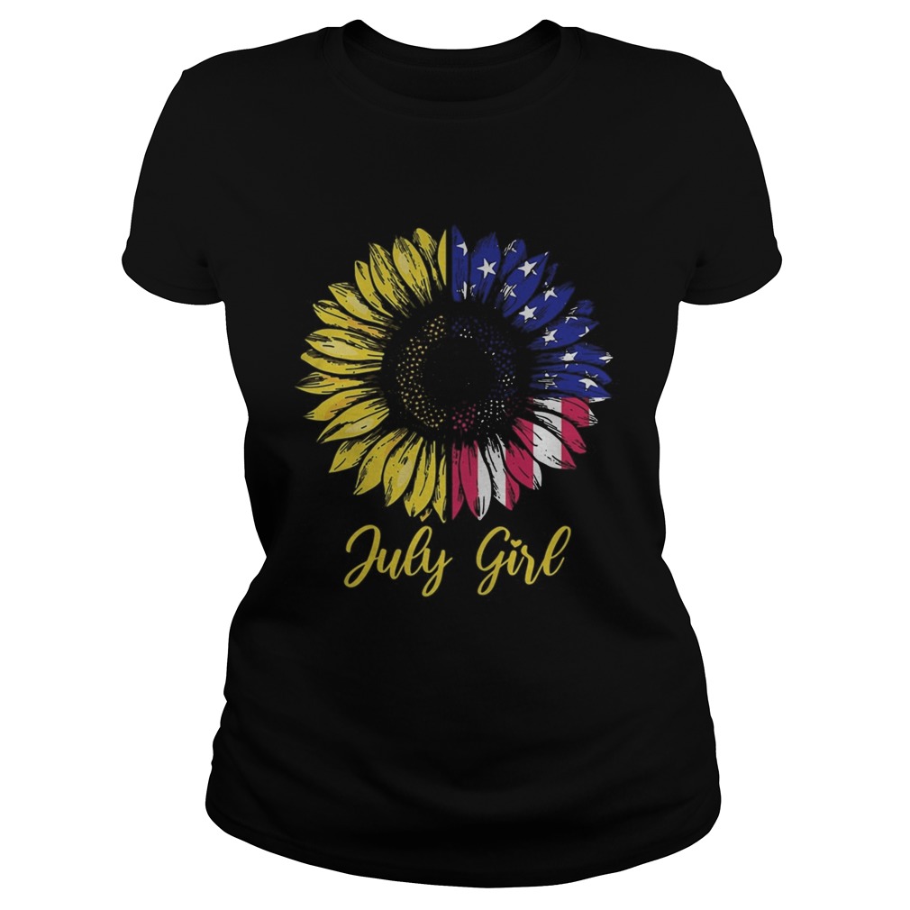 July girl sunflower aemrican flag independence day Classic Ladies