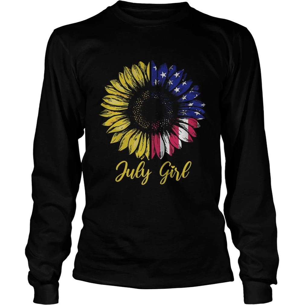 July girl sunflower aemrican flag independence day Long Sleeve