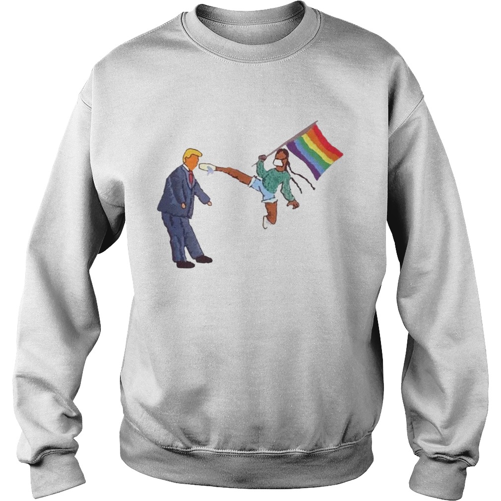 Lgbt Black Girl Hold Pride Flag Kicking Trump In Face Sweatshirt