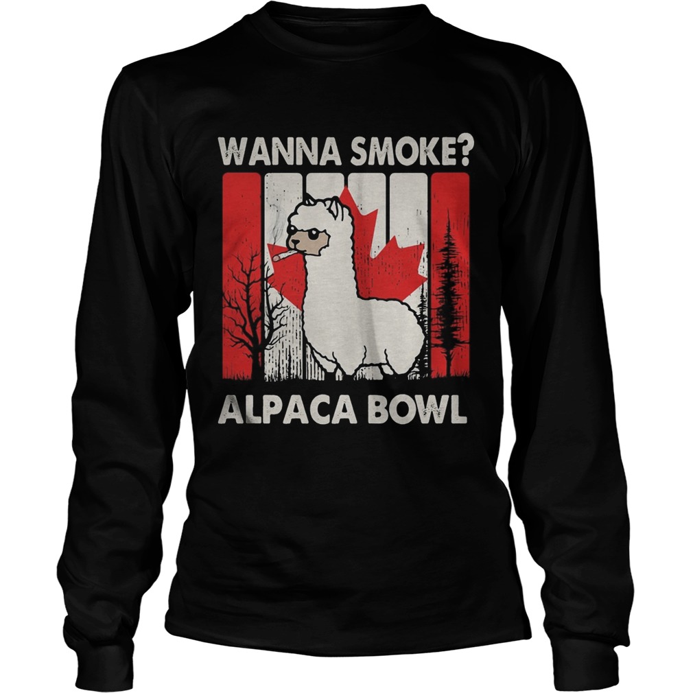 Llama wanna smoke alpaca bowl version vintage canada Long Sleeve