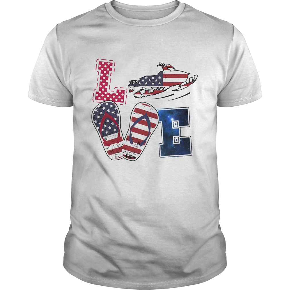 Love snowmobile sandals american flag independence day shirt